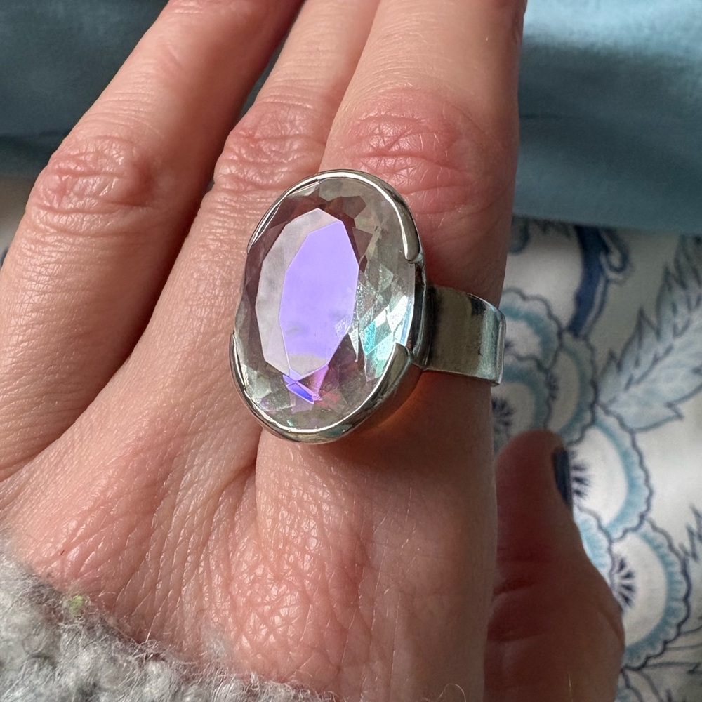 Stunning mystic aura topaz and sterling Silver statement Ring, size 6.5